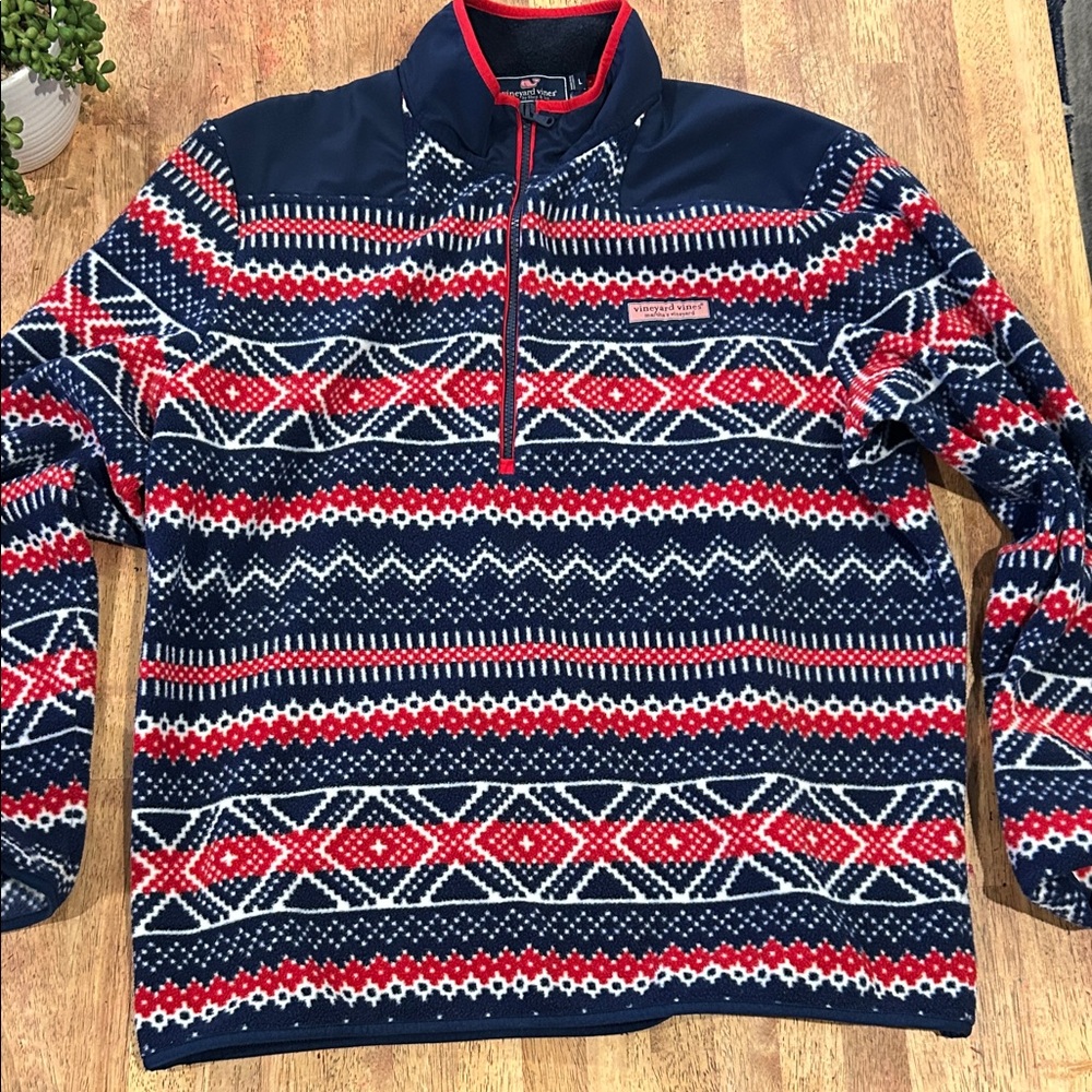 Vineyard Vines Men's  Quarter Zip Pullover Sweater - Red, White, and Blue